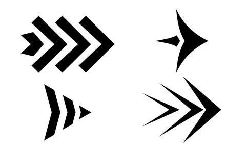 Black arrow vector graphic collection, Bold chevron directional signs, Abstra Illustrazione stock