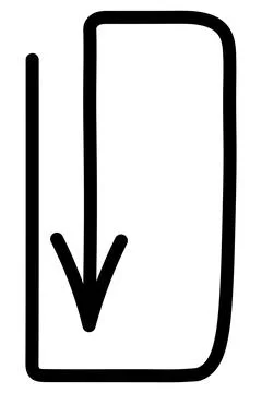 Black arrow wraps into a rectangle, pointer moves inside down. Sketch. Illustrazione stock