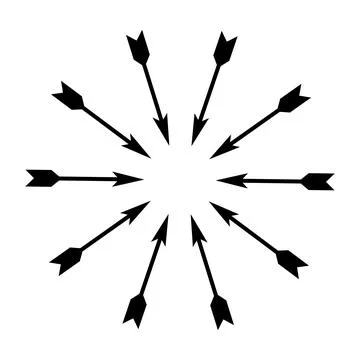 Black Arrows arranged in Circle point to Center. Concept of goals and 库存插图