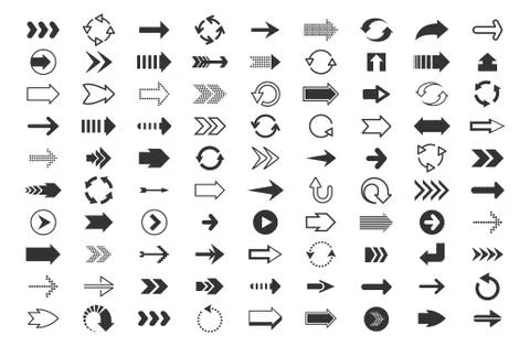 Black arrows big set. Direction pointers, up down left right signs of dots 스톡 일러스트