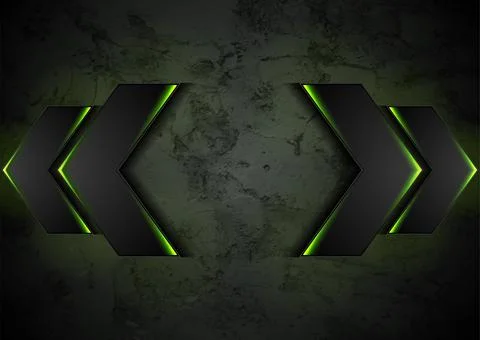 Black arrows with green neon light on dark grunge wall abstract background Stock Illustration