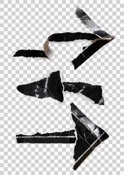 Black arrows made of torn old paper on transparent background Stock Illustration