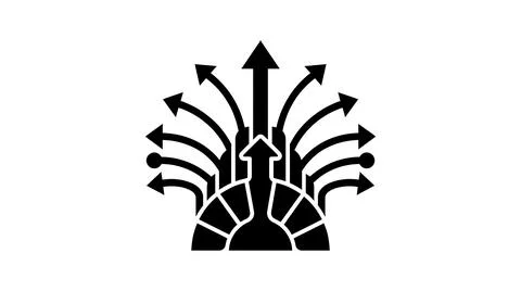 Black arrows pointing in many different directions Stock Illustration