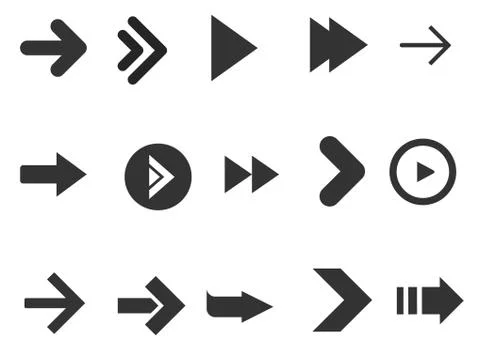 Black arrows set isolated on white background. Collection for web design, interf Stock Illustration