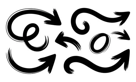Black arrows on white background brush stroke arrows directional arrows Stock Illustration