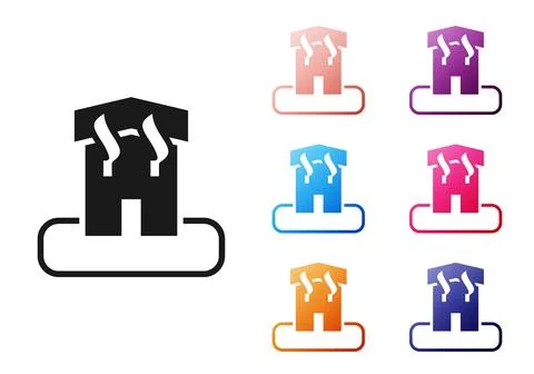 Black Arson home icon isolated on white background. Fire in building. Flames  Ilustración de archivo