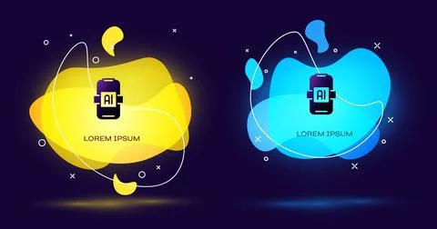 Black Artificial intelligence AI icon isolated on black background. Machine Stock Illustration