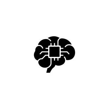 Black artificial intelligence brain icon with microchip processor Ilustración de archivo