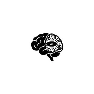 Black artificial intelligence brain icon with circuit board design 스톡 일러스트