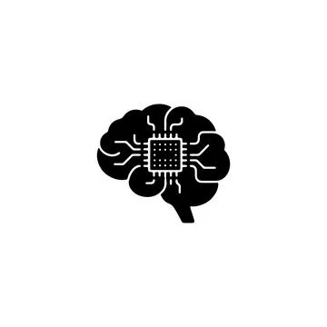 Black artificial intelligence brain icon with microchip circuit Ilustración de archivo