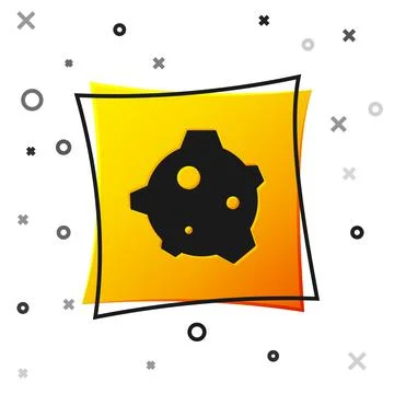Black Asteroid icon isolated on white background. Yellow square button. Vector Illustrazione stock