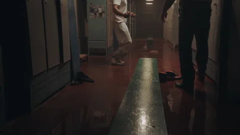 Black athlete skipping rope in the locker room Stock Footage 282990633