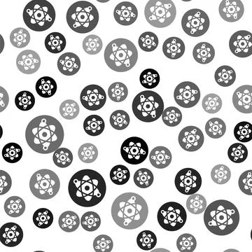 Black Atom icon isolated seamless pattern on white background. Symbol of science イラスト素材