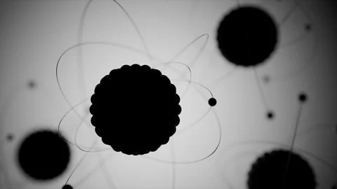 Black atom silhouette looping animation against isolated illuminated background Stock Footage 310599112