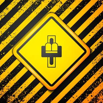 Black Attraction carousel icon isolated on yellow background. Amusement park Illustrazione stock