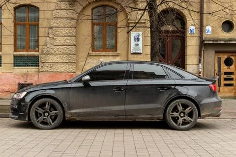 Black Audi S3 (8V). A subcompact executive sedan car. Stock Photos