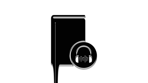 Black Audio book icon isolated on white background. Book with headphones. Audio Stock Footage 233790406