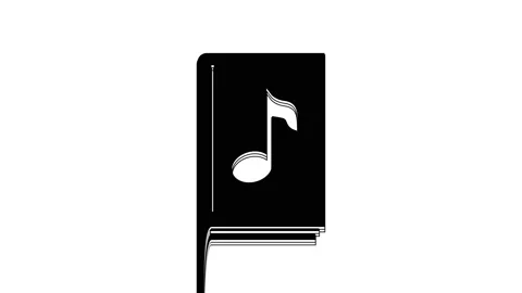 Black Audio book icon isolated on white background. Musical note with book Stock Footage 233790481