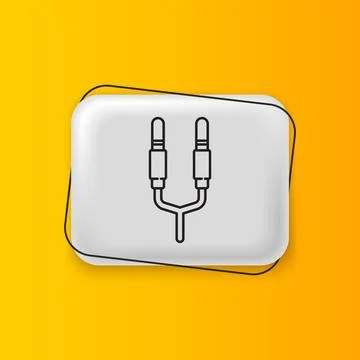 Black Audio jack icon isolated on yellow background. Audio cable for connec.. Stock Illustration