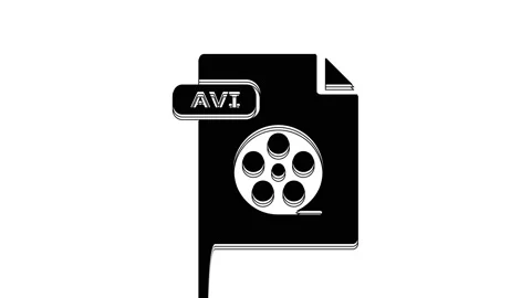 Black AVI file document. Download avi button icon isolated on white background Stock Footage 233800519
