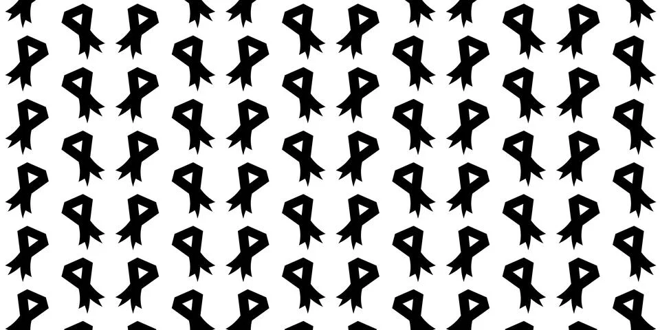 Black awareness ribbon repeating pattern vectors isolated on white background イラスト素材