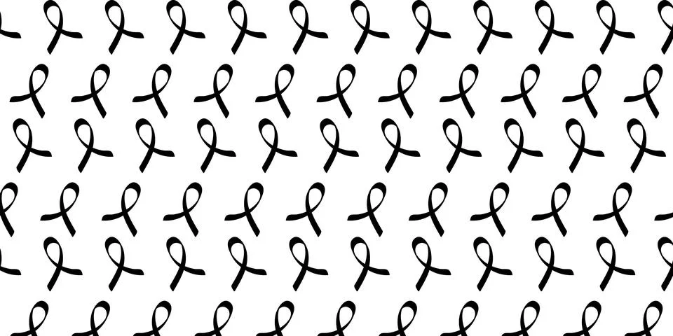 Black awareness ribbon repeating pattern vectors isolated on white background Stock Illustration