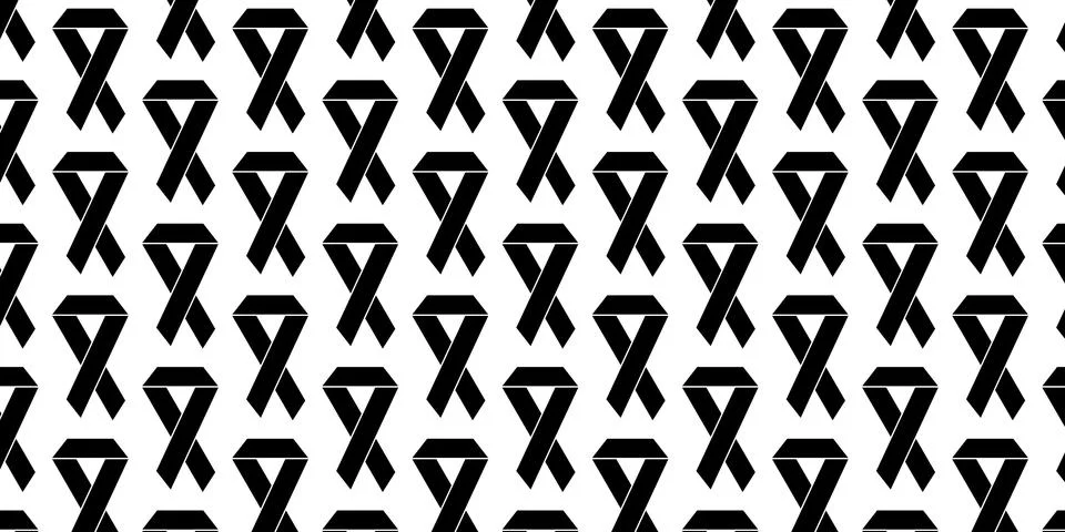 Black awareness ribbon repeating pattern vectors isolated on white background 스톡 일러스트
