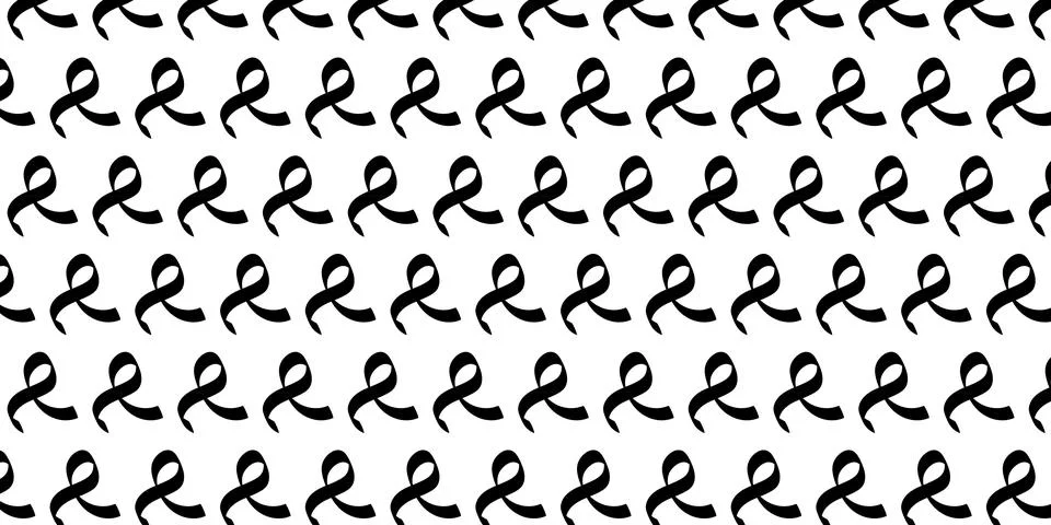 Black awareness ribbon repeating pattern vectors isolated on white background イラスト素材