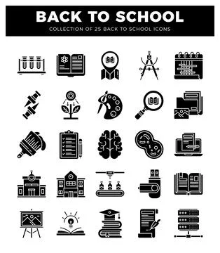 Black back to school icon set Ilustración de archivo