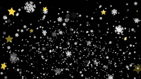 Black backdrop sparkling yellow stars appearing snowflakes swirling inward Stock-Footage 318936670