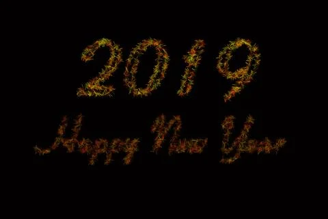 Black background 2019 article . Red and green 2019 New Year of on black backg Stock Illustration