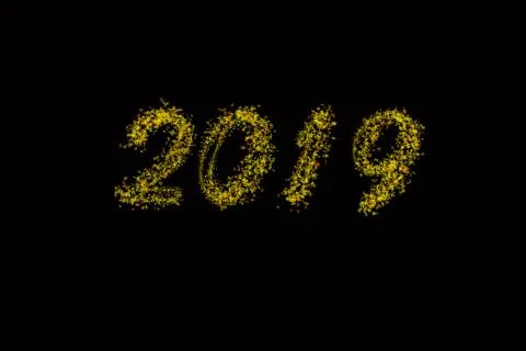 Black background 2019 article . Yellow 2019 New Year of on black background . Stock Illustration