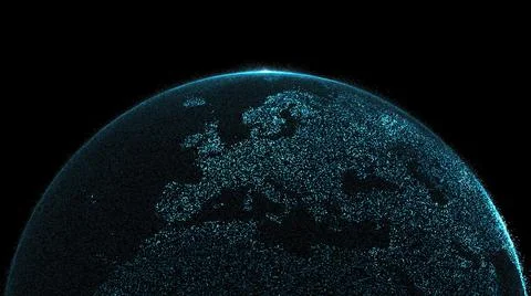 Black background with a 3D rendered model of the digital earth Stock Illustration