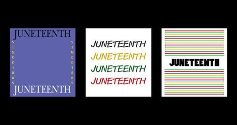 Black background and three styles for juneteeth; Stock Illustration