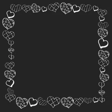 Black background and white doodle simbols in vector. Cute cartoon drawing frame Stock Illustration