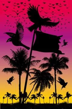 Black background birds life vector art Illustrazione stock