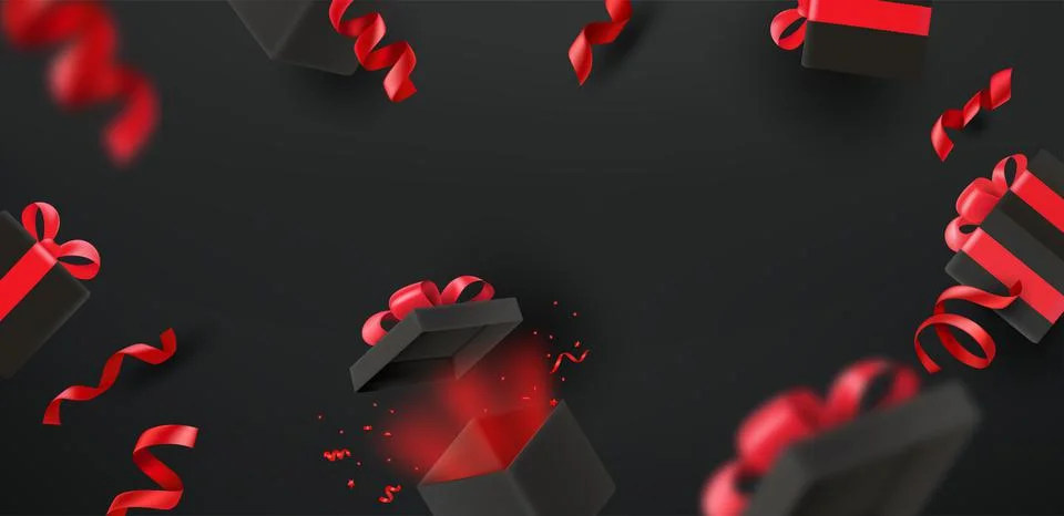 Black background with black boxes. 3d vector header banner Stock Illustration