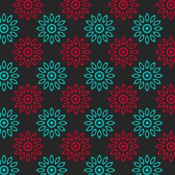 A black background with blue and red flowers Stock Illustration