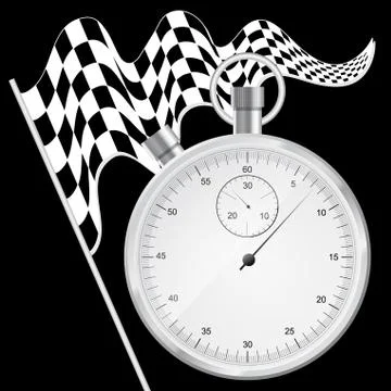 Black background with checkered flag and stopwatch Illustrazione stock
