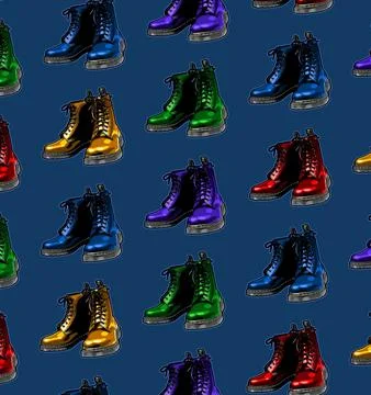 Black background colorful boots pattern Stock Illustration