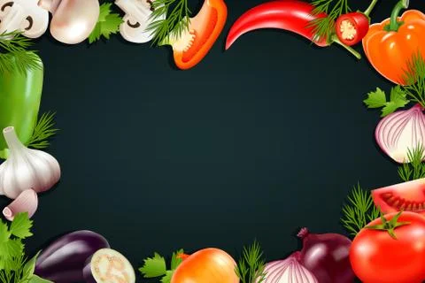 Black Background With Colorful Vegetables Frame 스톡 일러스트