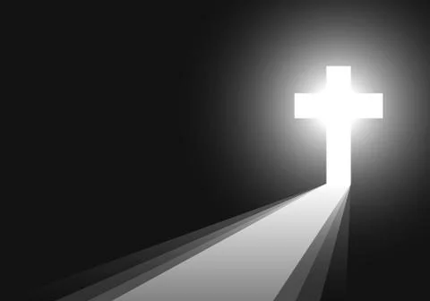 Black background with Cross and rays - vector illustration. Stock Illustration