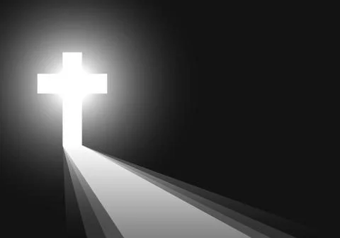 Black background with Cross and rays - vector illustration. Stock Illustration