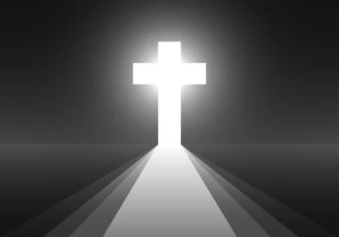 Black background with Cross and rays. Vector illustration. Stock Illustration