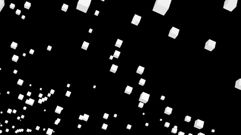 Black background. Design. White and blue cubes decrease and increase moving in Stock Footage 220673721