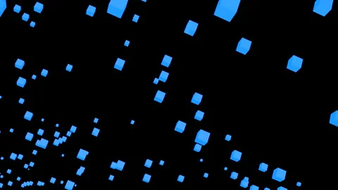 Black background. Design. White and blue cubes decrease and increase moving in Stock Footage 220739054