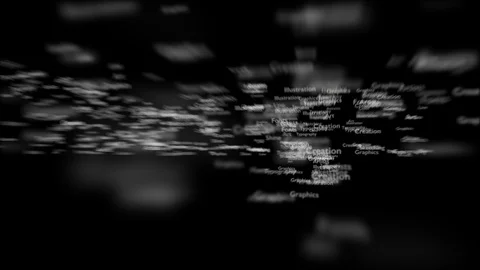 Black background with different words, which deal with design. Close up. Copy Stock Footage 105872342