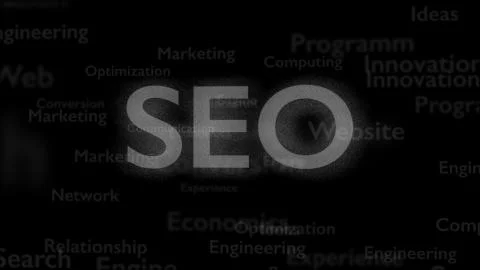 Black background with different words, which deal with Search Engine Stock Illustration