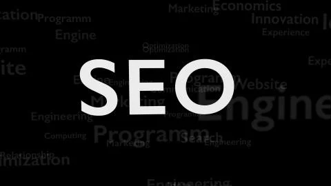 Black background with different words, which deal with Search Engine Stock Illustration