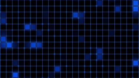 The black background is divided into squares that flash with blue neon light Stock Footage 154185583